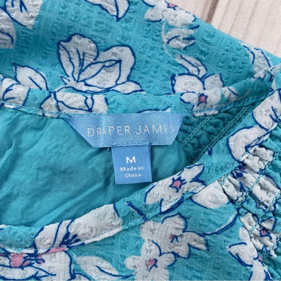 Draper James Blouse Top Women’s M Blue Floral Seersucker Smocked Relaxed Lined - Picture 10 of 15